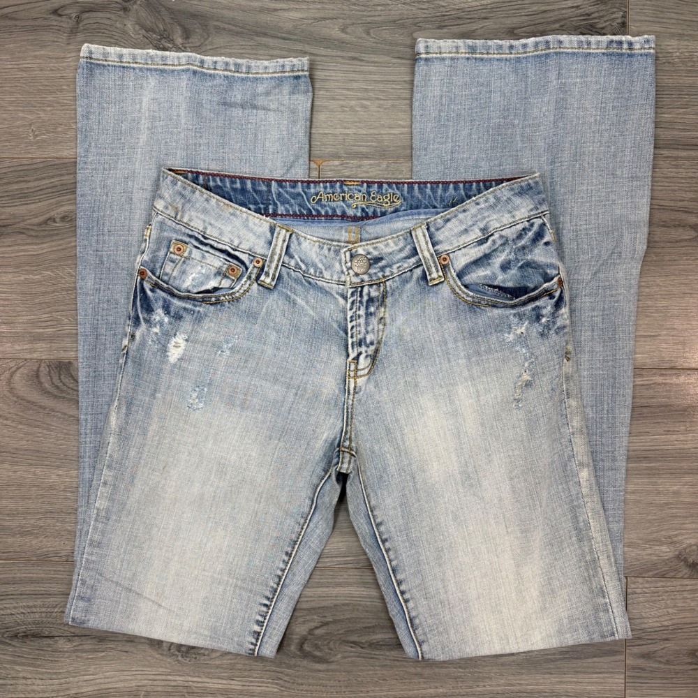 Vtg American Eagle Hipster Flare Jeans‎ Light Wash Low Rise 100% Cotton 6 Long